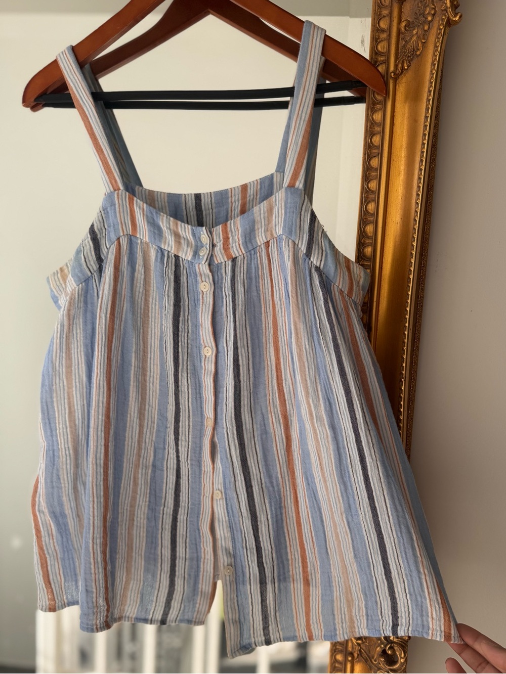 New Carlson Cotton Gauze striped tank top buttons hot summer natural fiber
